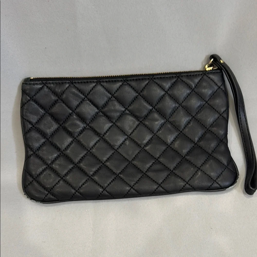 Michael Kors Black and Gold Quilted Leather Clutch